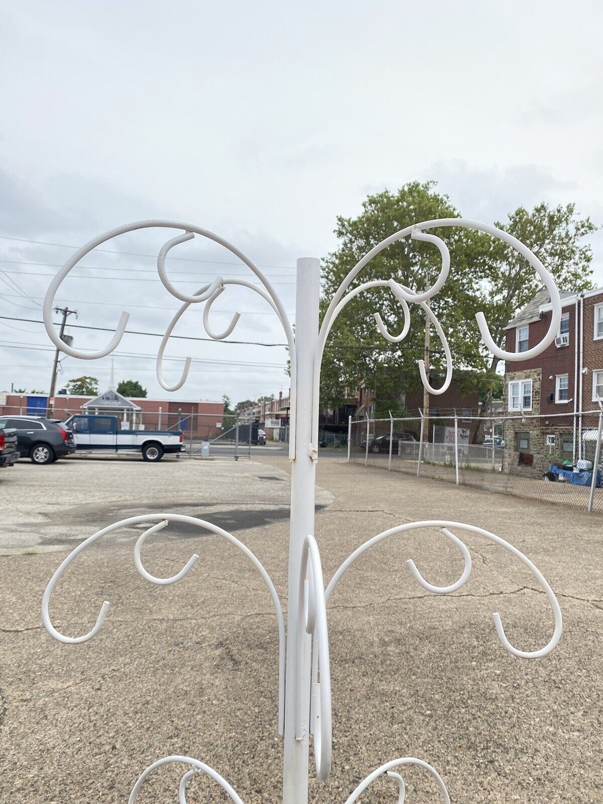 Whimsical 74" Tall White Wrought Iron 16 Hook Garden Ornament Plant Stand Holder