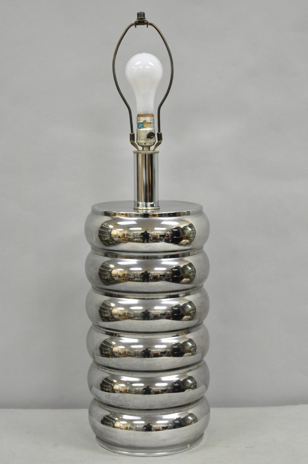Vintage Mid Century Modern George Kovacs Stacked Ball Chrome Gunmetal Table Lamp