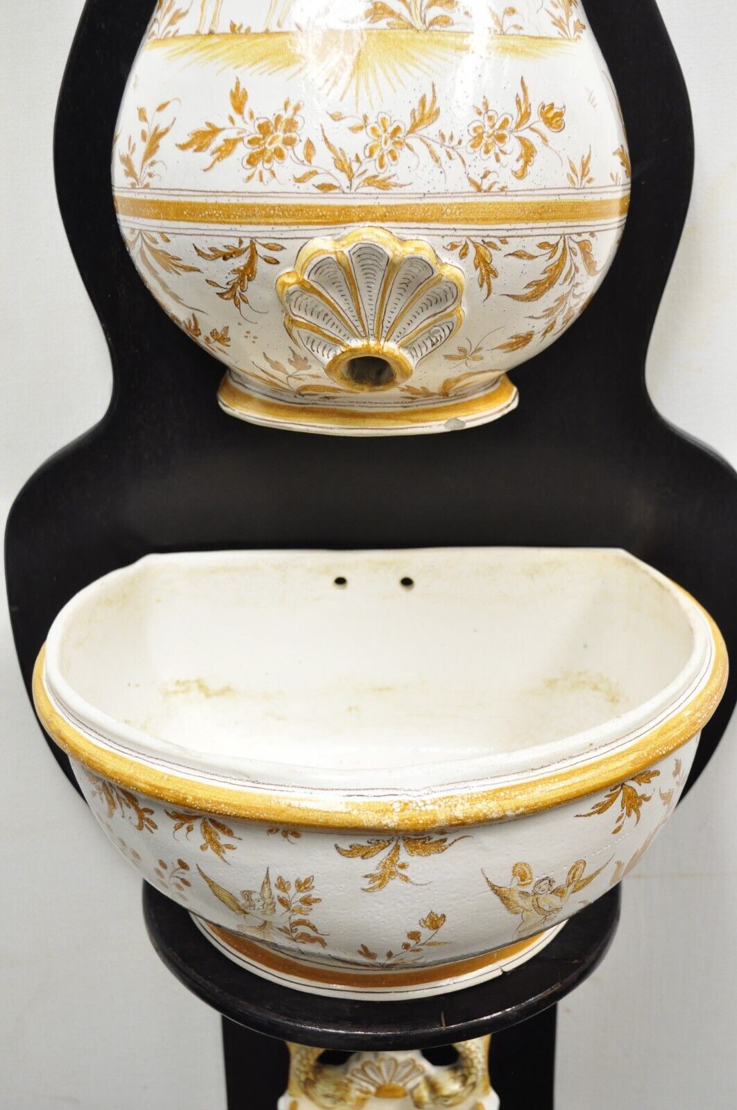 Vintage French Country Lavabo Italian Porcelain Painted Wall Washbasin Sink