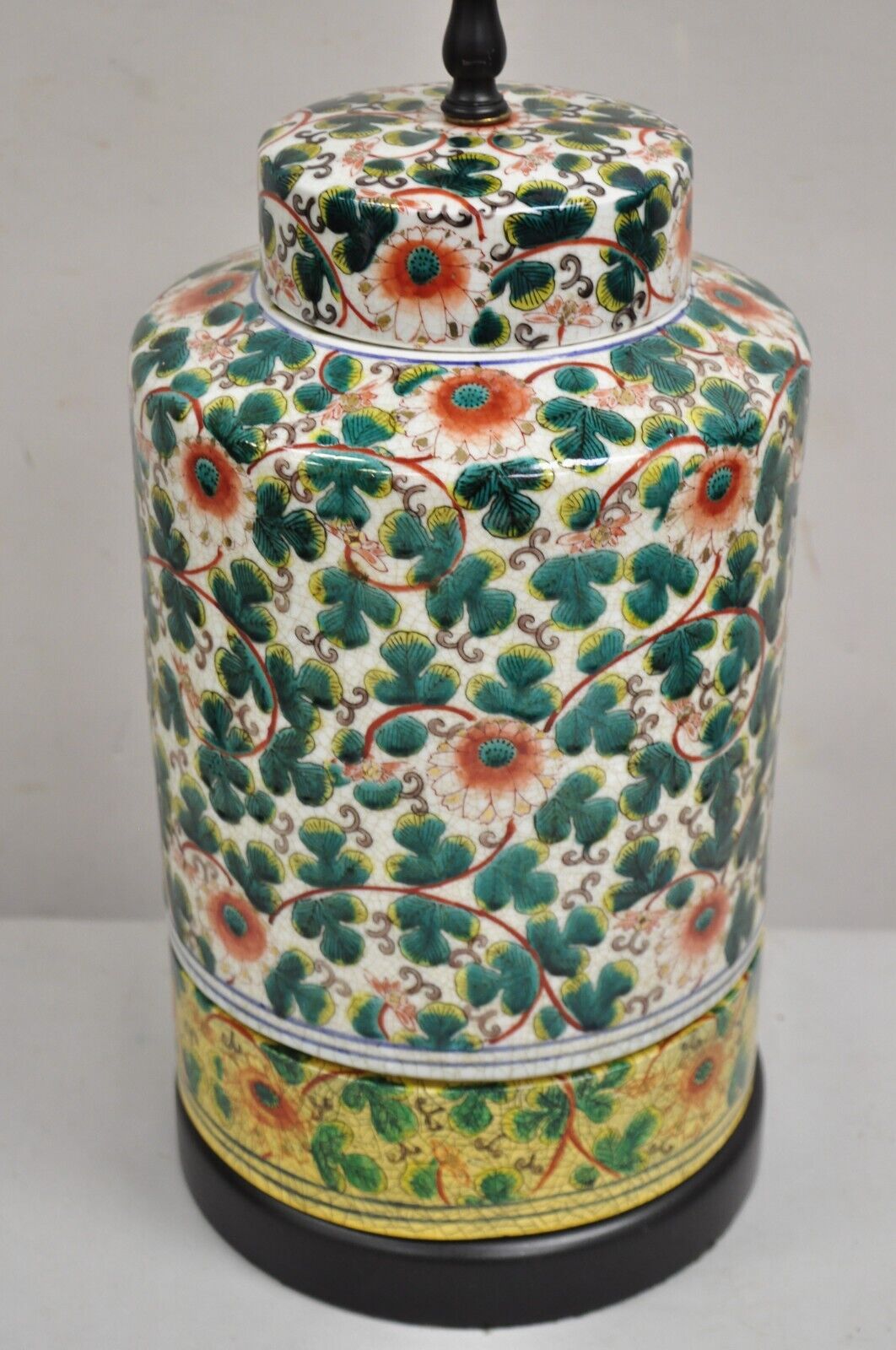 Vintage Chinoiserie Chinese Ginger Jar Green Flower Painted Oriental Table Lamp