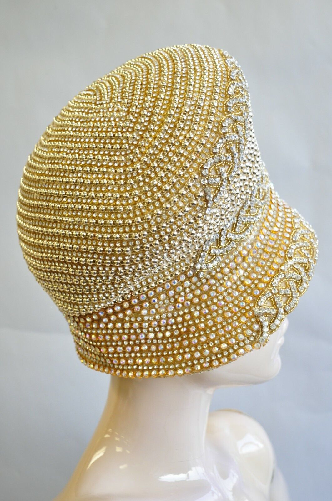 Shellie McDowell Millinery Gold Beaded Jeweled Gem Ladies Church Derby Crown Hat