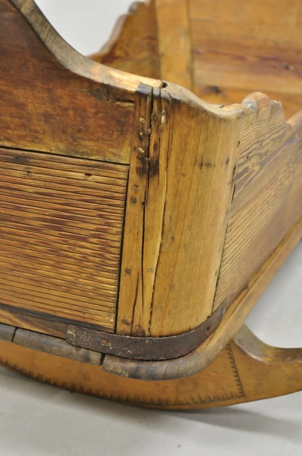 Antique 19th Century Primitive Colonial Carved Wood Baby Rocking Doll Cradle