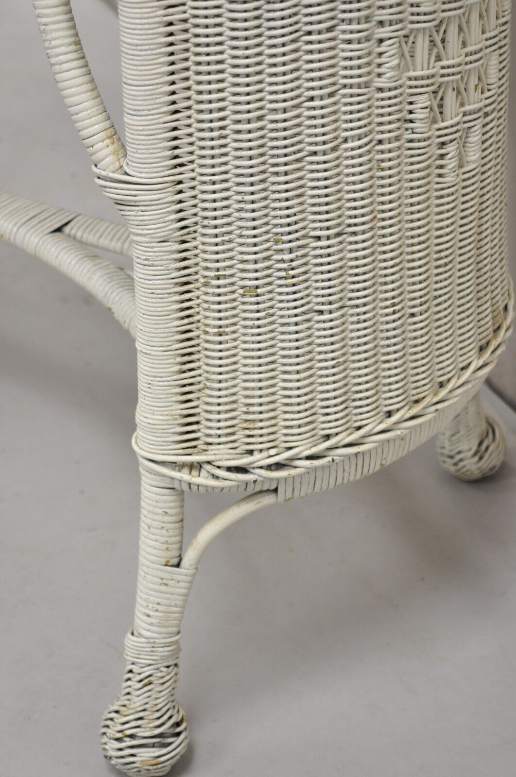 Antique Victorian White Wicker Rattan Console Hall Side Table