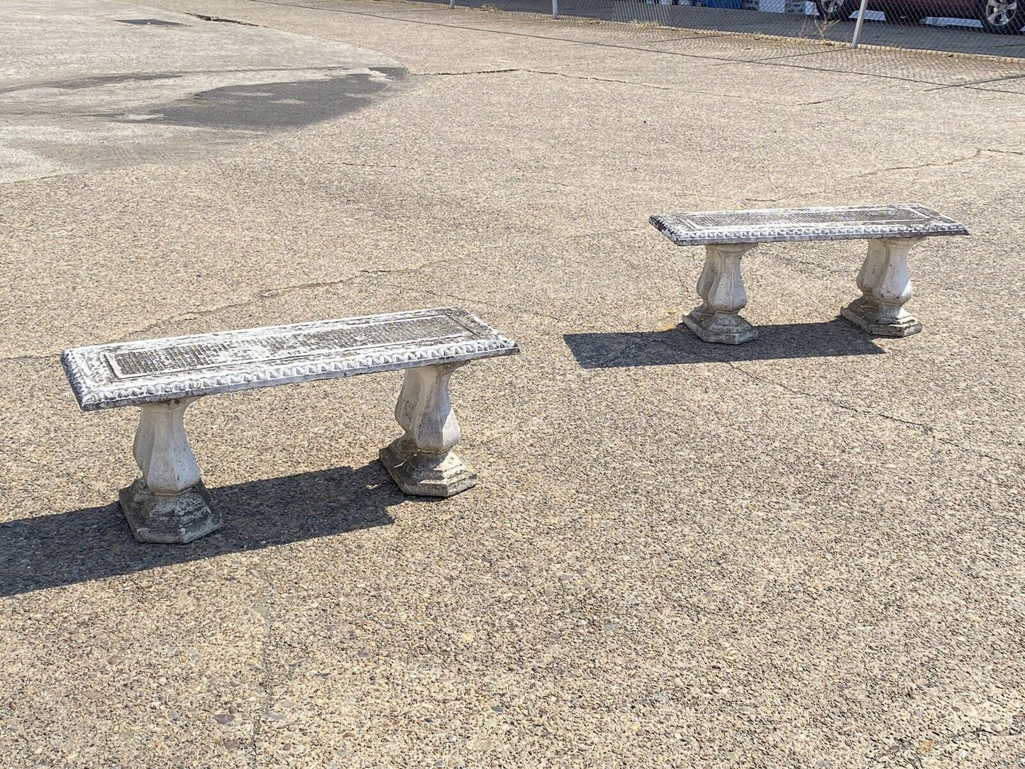 Vintage Classical Concrete Cement Double Baluster Pedestal Outdoor Garden Bench