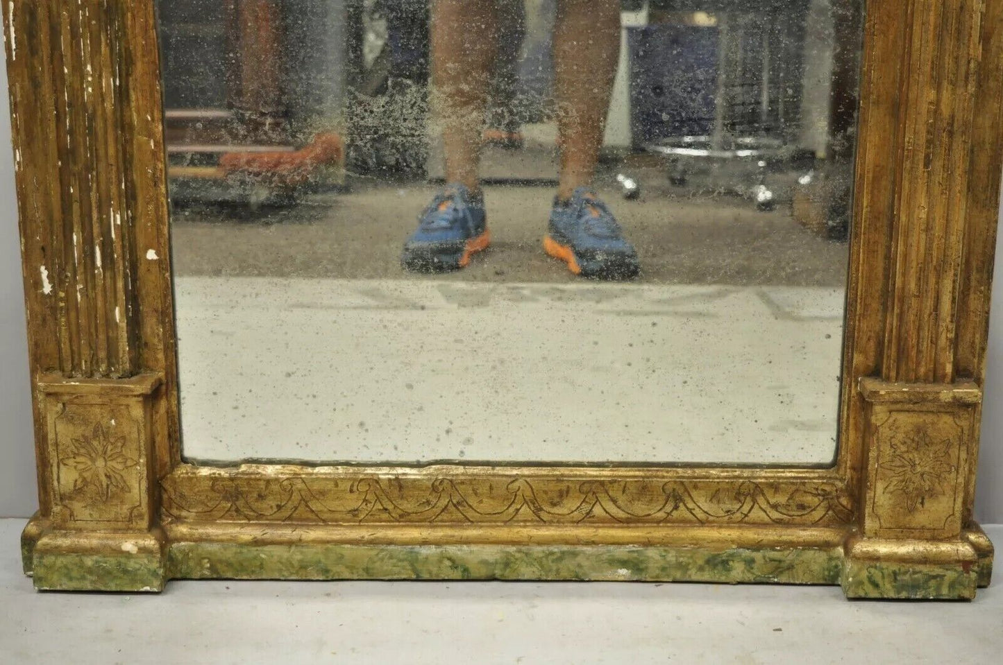 Antique Italian Florentine Giltwood Distressed Gold Looking Glass Wall Mirror