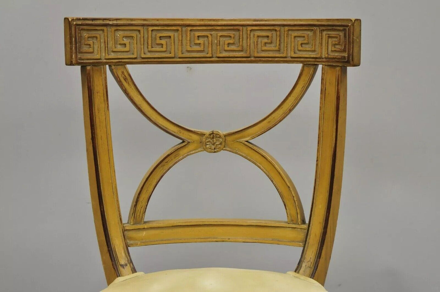 Hollywood Regency Italian Neoclassical Greek Key Painted Dining Chair - Set of 6