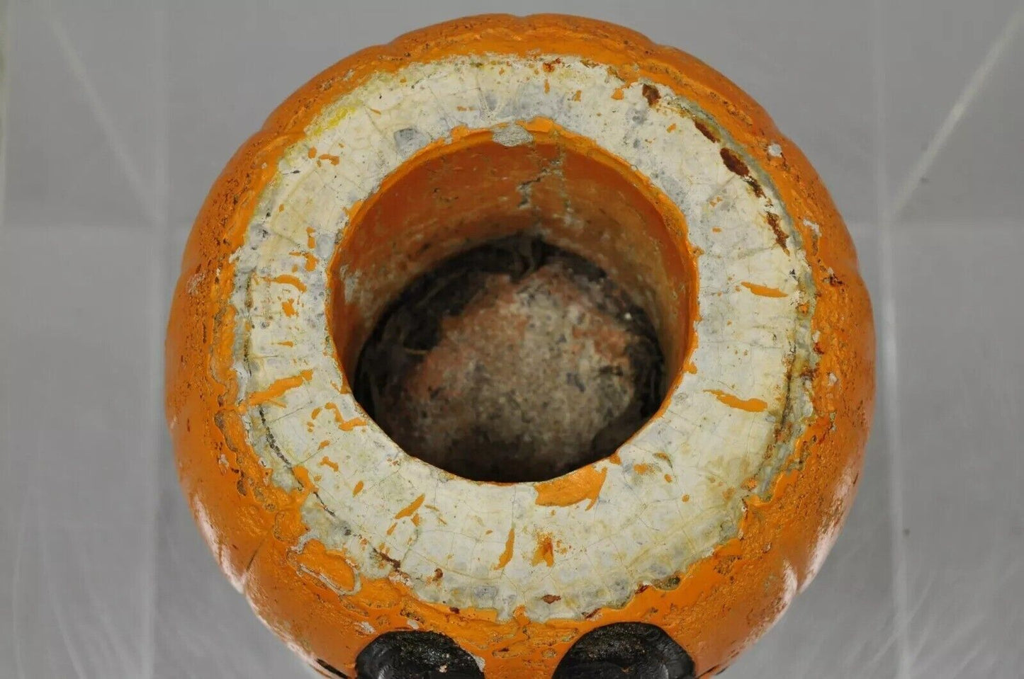 Vintage Orange Cement 8" Small Painted Garden Pumpkin Planter Plant Pot - Pair