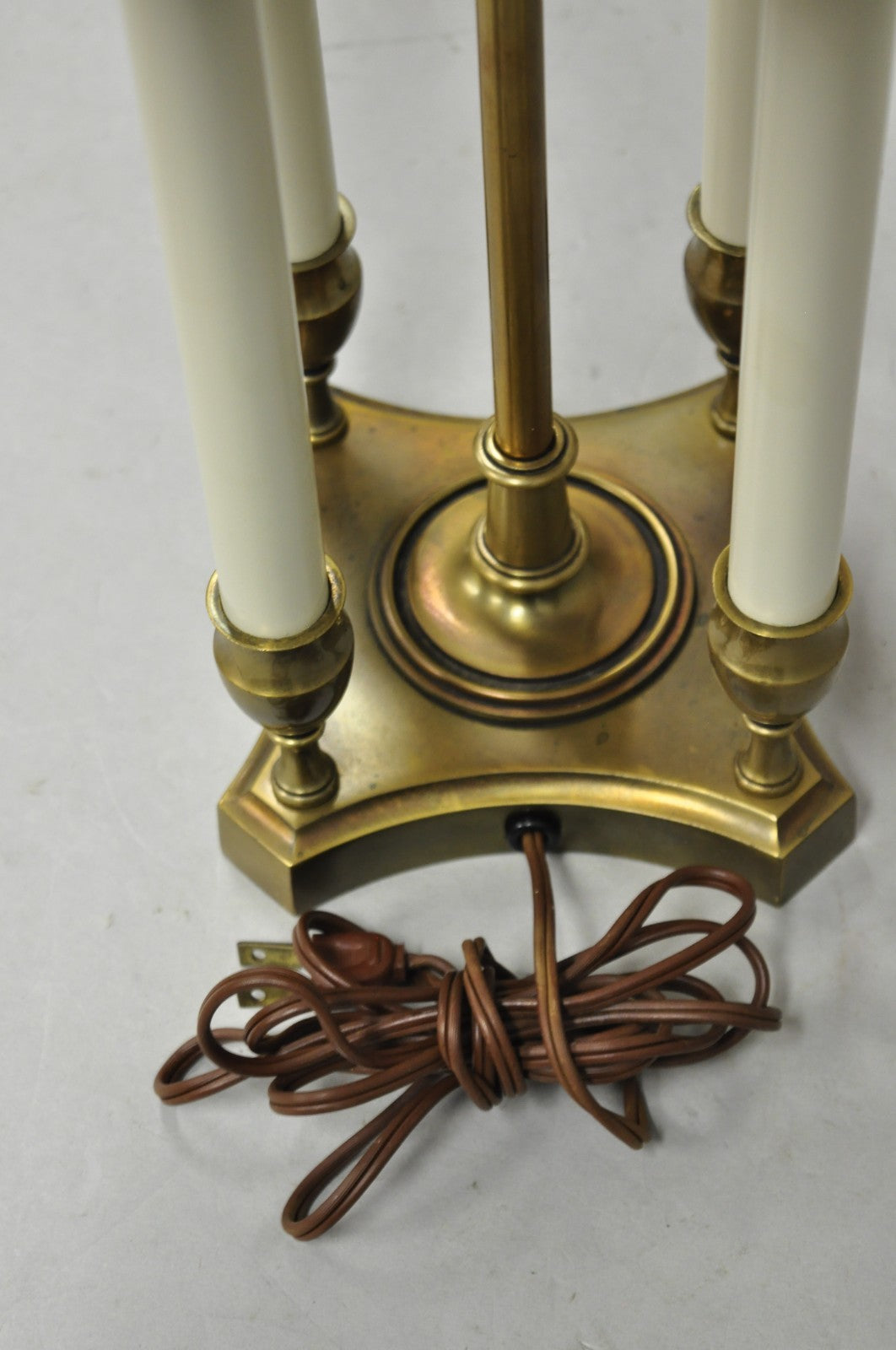 Vintage French Empire Style Brass Candlestick Bouillotte Desk Table Lamp