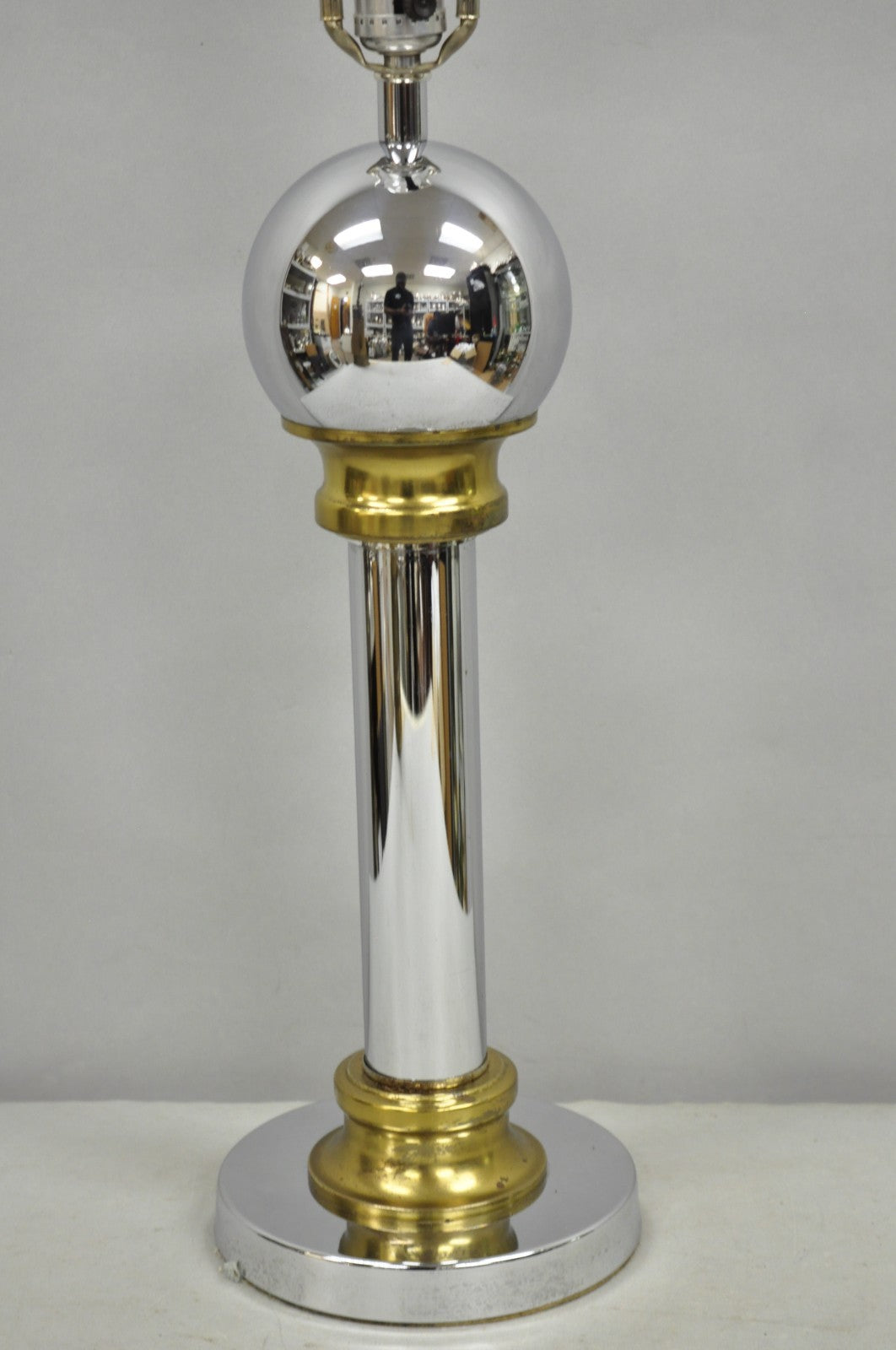 Vintage Mid Century Modern Chrome Ball & Column George Kovacs Style Table Lamp