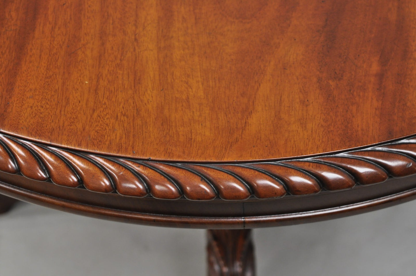 Antique French Empire Carved Mahogany Paw Foot Pedestal Base Round Center Table
