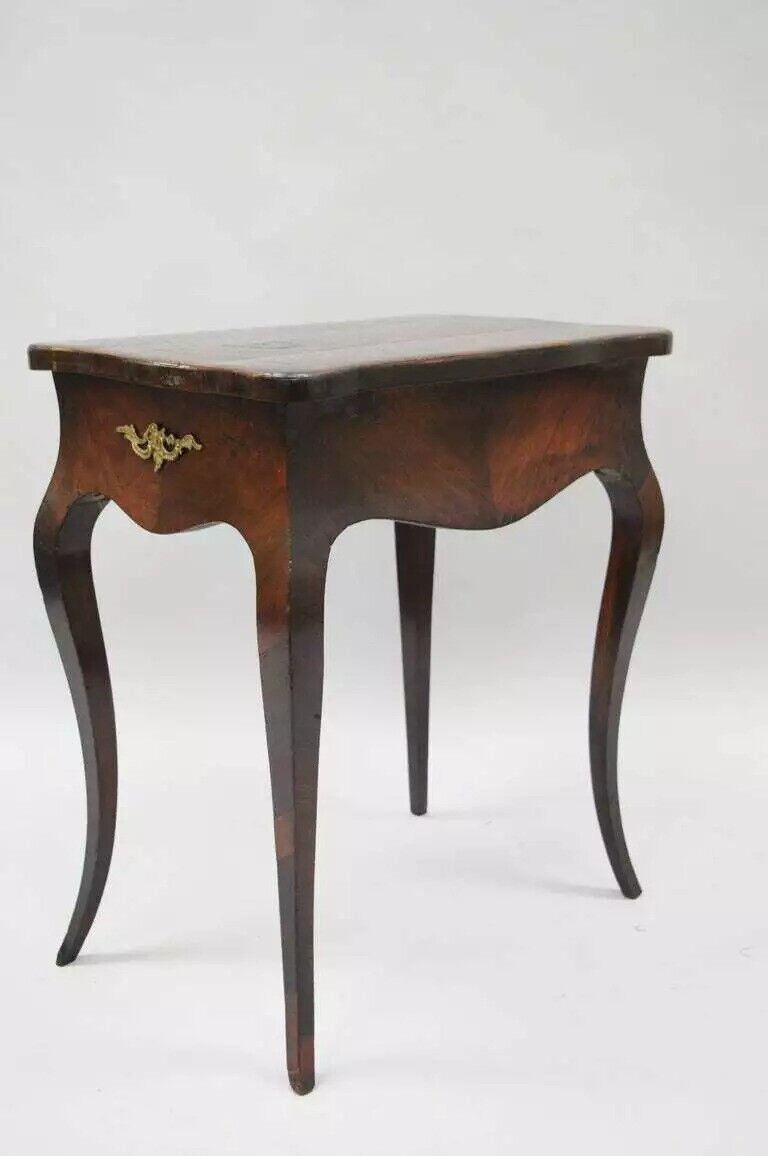 French Louis XV Napoleon III Rosewood Brass Inlay Vanity Nightstand Sewing Table