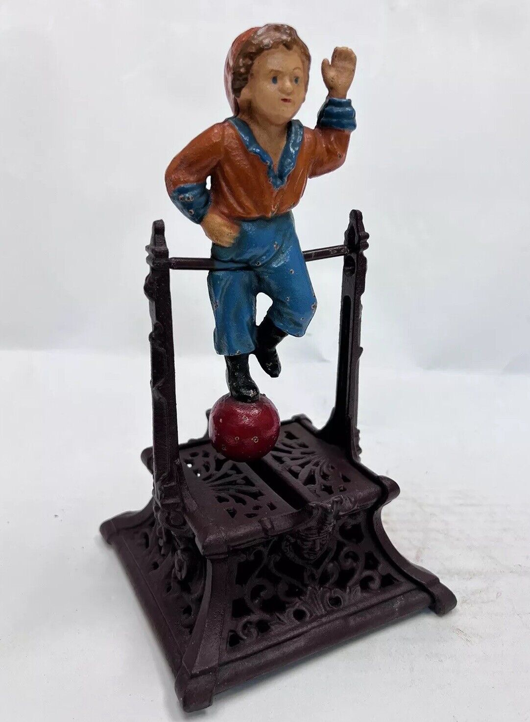 Vintage Cast Iron Still Bank Boy On Trapeze Book Of Knowledge Mechanical Bank