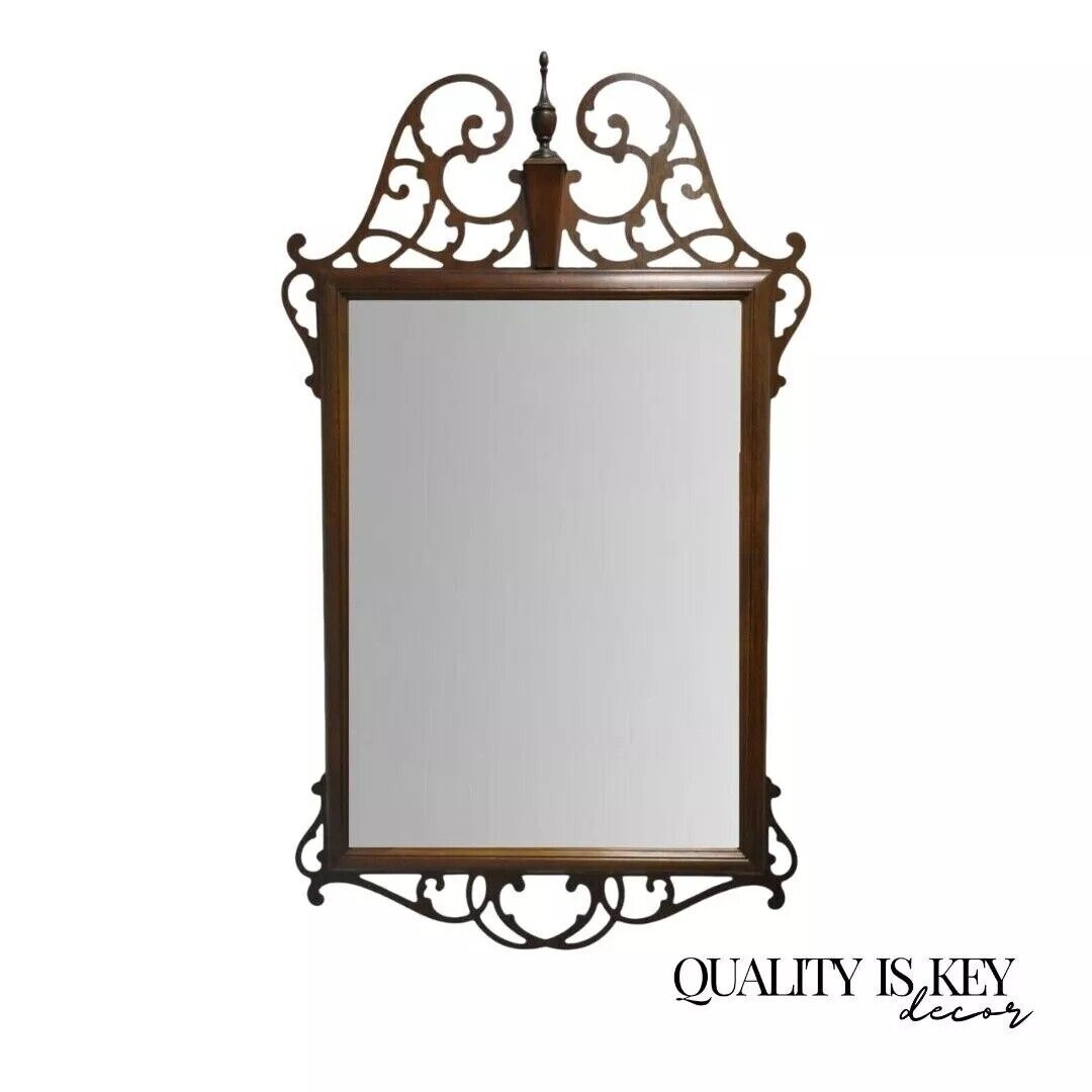 Vintage American Federal Mahogany Beveled Glass Broken Arch Fretwork Wall Mirror