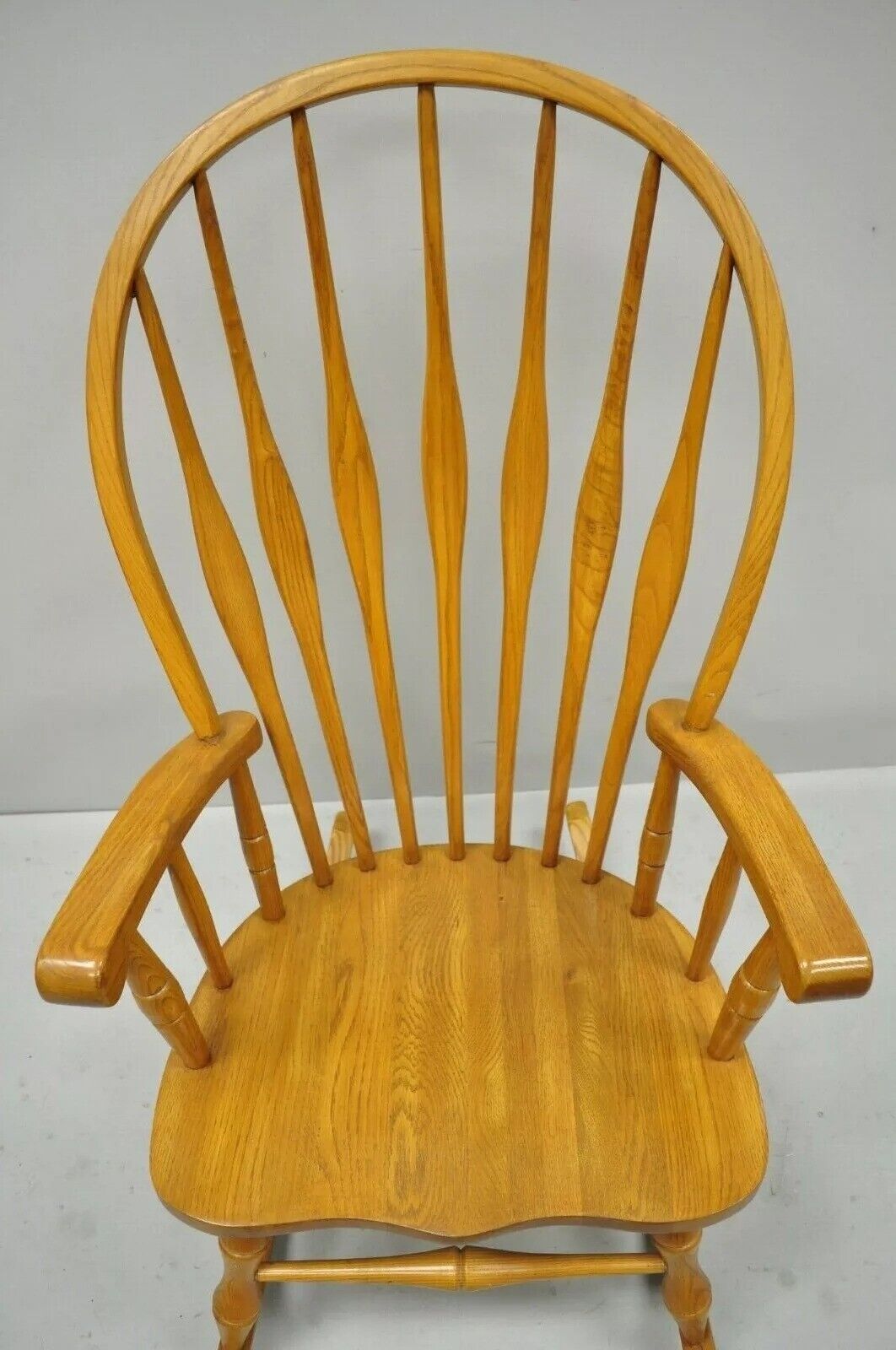 Vintage Oskar Huber Oak Wood Windsor Style Fan Back Rocker Rocking Chair