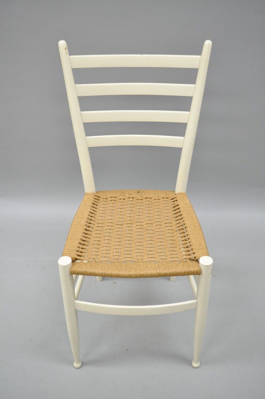 Vintage Mid Century Italian Modern Woven Rope White Gio Ponti Style Side Chair