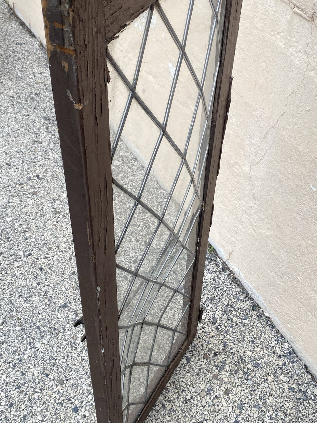 Antique Arts & Crafts Diamond Lattice Leaded Glass Windows in Frame - Set of 4
