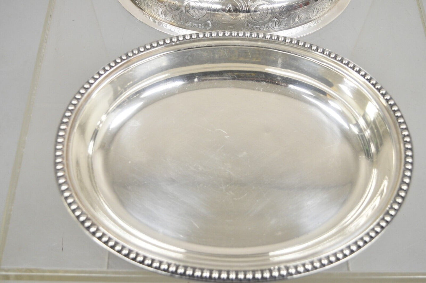 Antique English Victorian Scrollwork Engraved Covered Vegetable Serving Dish