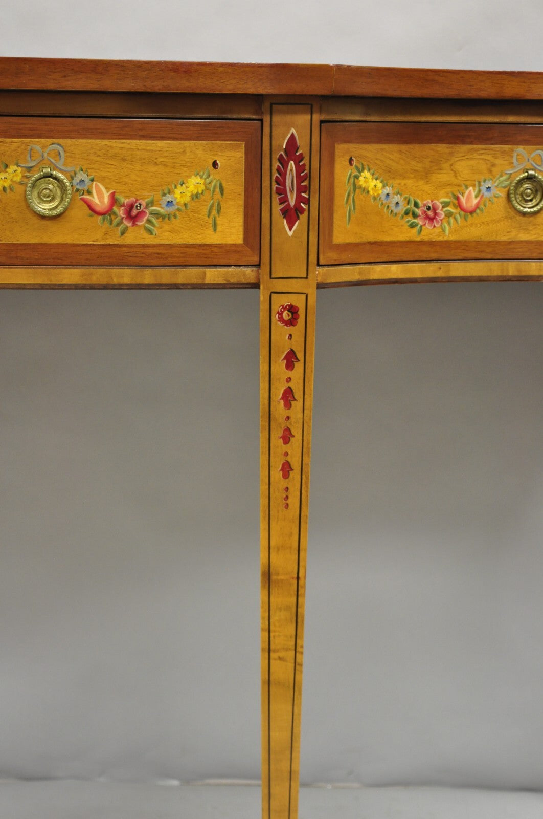 Wellington Hall English Adams Style Paint Decorated Satinwood Sideboard Buffet
