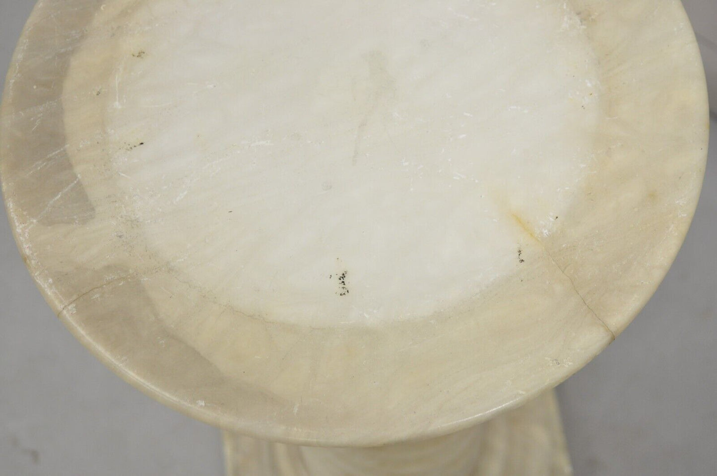 Antique Italian Classical Alabaster Marble Spiral Column 28" Short Pedestal