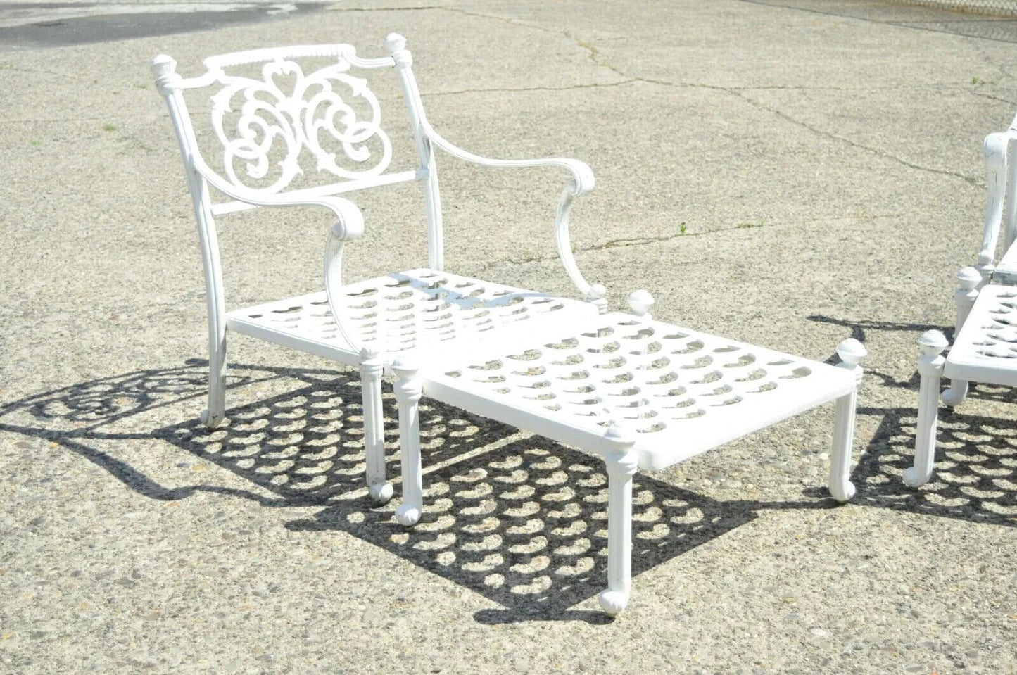 Regency Scrollwork Aluminum Garden Patio Lounge Arm Chairs with Ottoman- a Pair