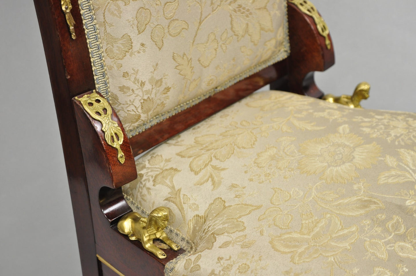 Vintage French Empire Mahogany Side Chairs with Bronze "Sphinx" Ormolu - a Pair