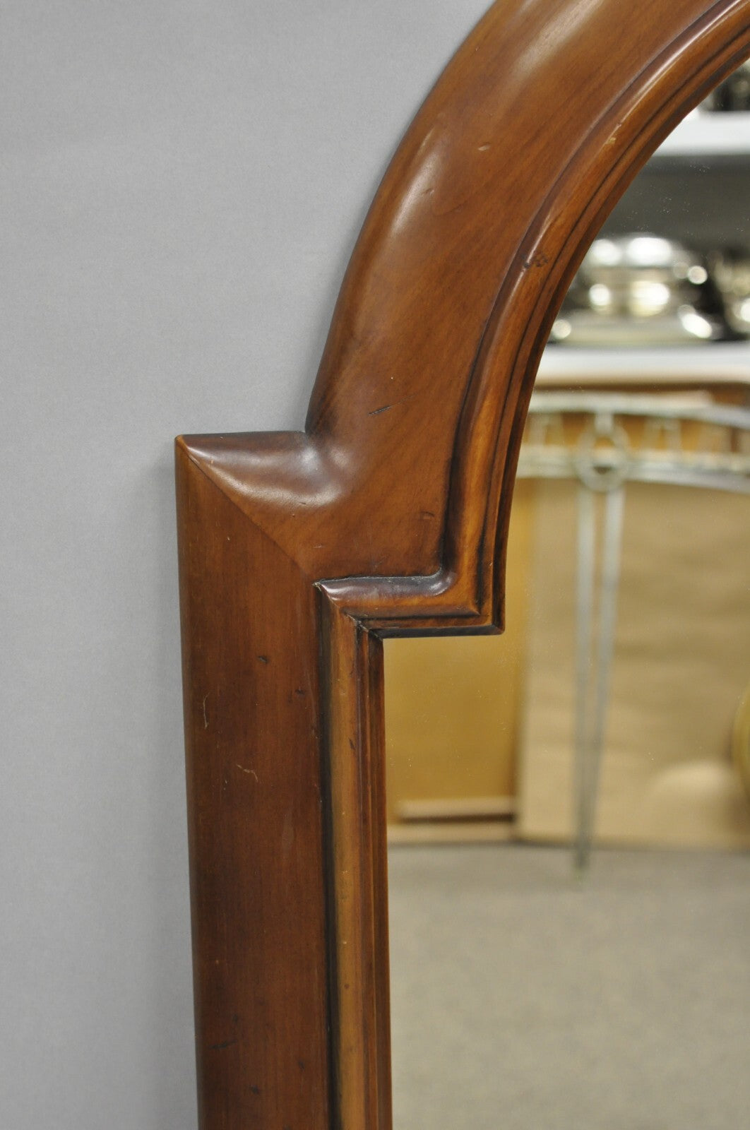 Vintage French Country Style Solid Pine Wood Sculpted Arch Wall Mirror