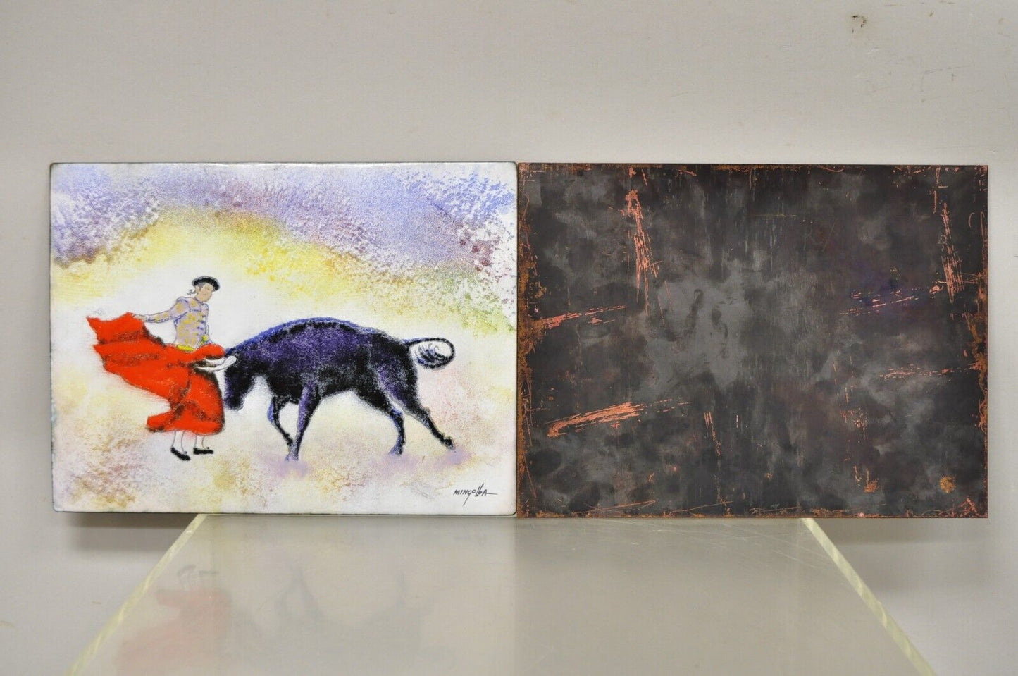 Dom Dominic Mingolla Enamel on Copper Painting Spanish Matador 9 x 12 - a Pair