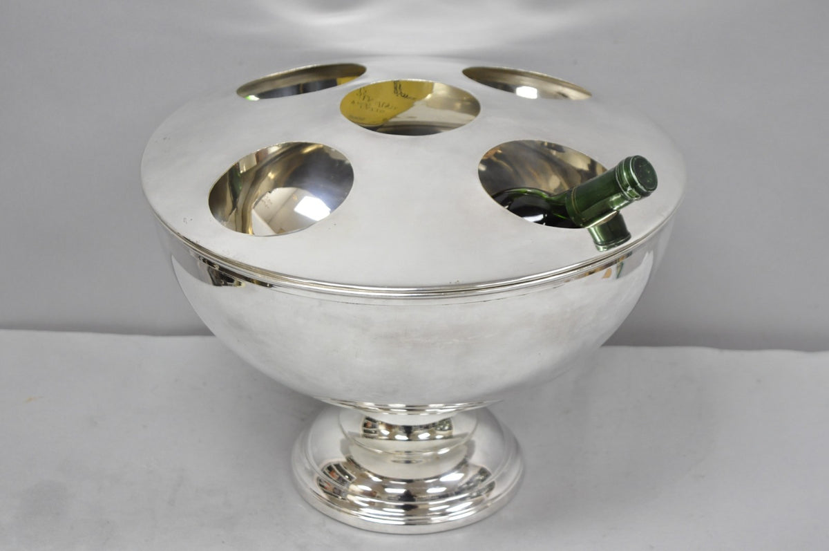 Vintage Modern Pedestal Base Silver Plated 5 Bottle Champagne Chiller Ice Bucket