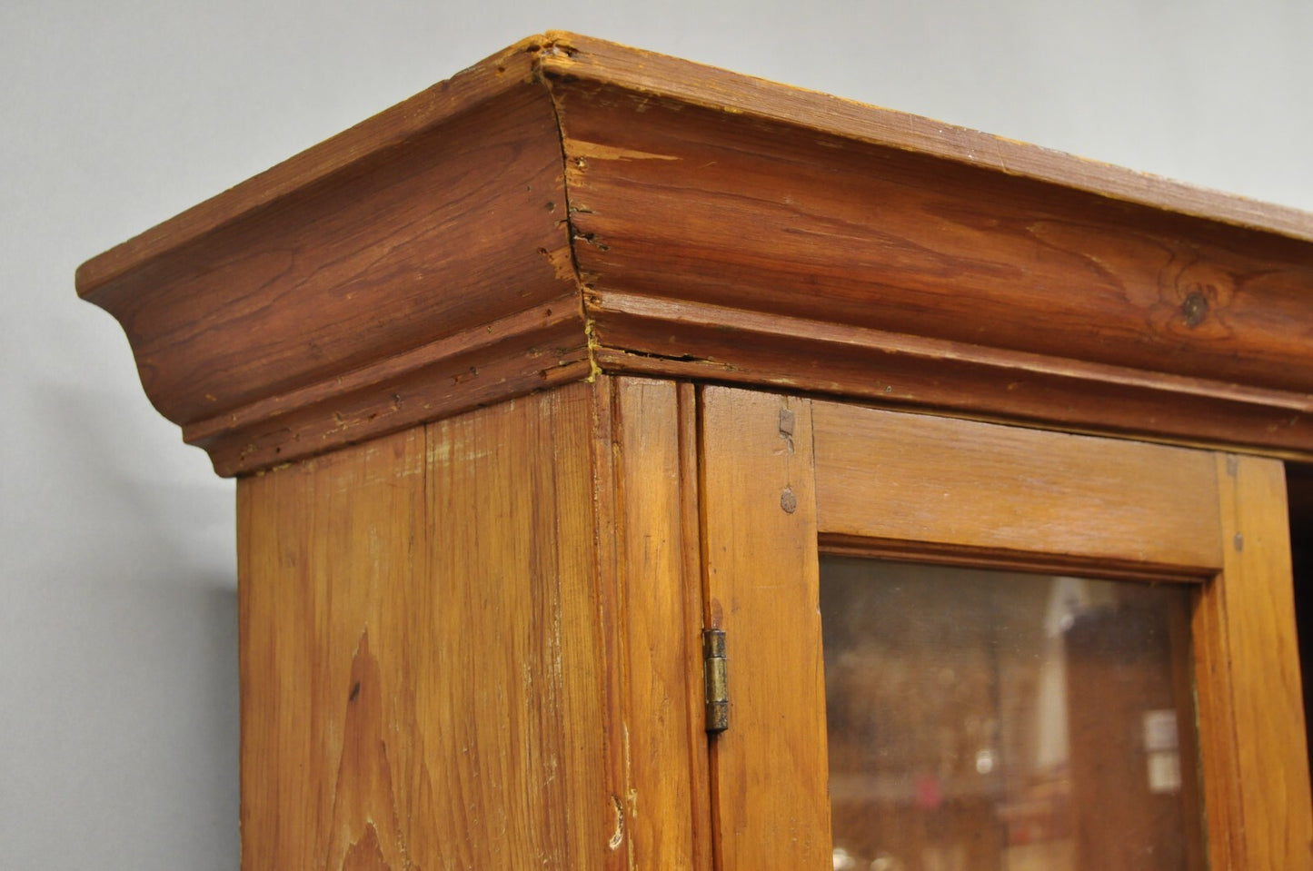 Antique Primitive Country Farmhouse Pine Wood Secretary Bookcase Cupboard