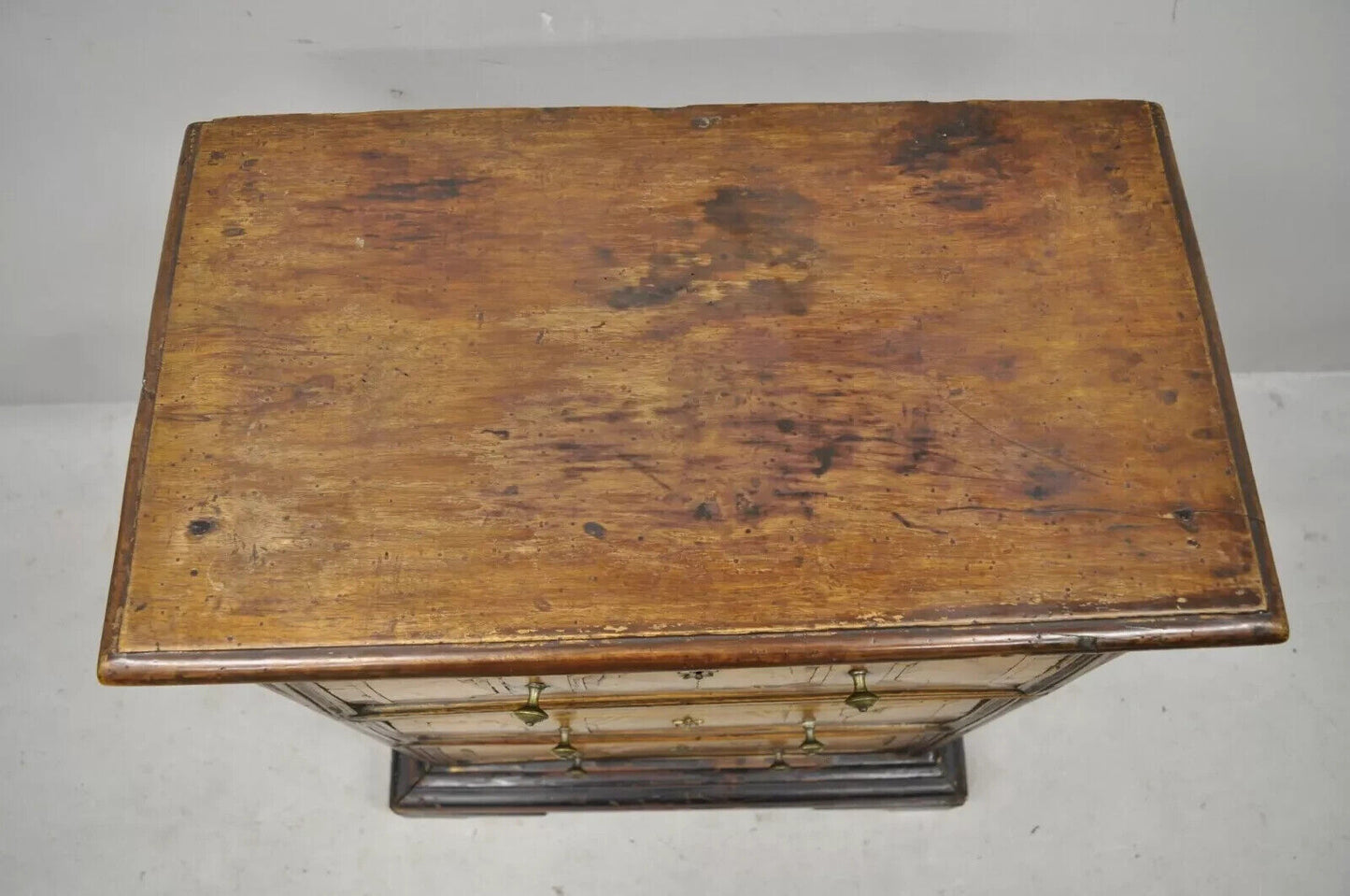19th Century Italian Marquetry Inlay Walnut 3 Drawer Commode Chest Nightstand