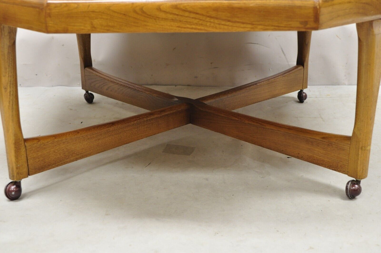 Lane Mid Century Modern Walnut Octagonal Stretcher Base Coffee Table