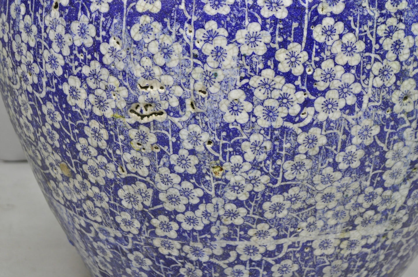 Antique Chinoiserie Large Blue White Terracotta 23" Jardiniere Planter Pot Pair
