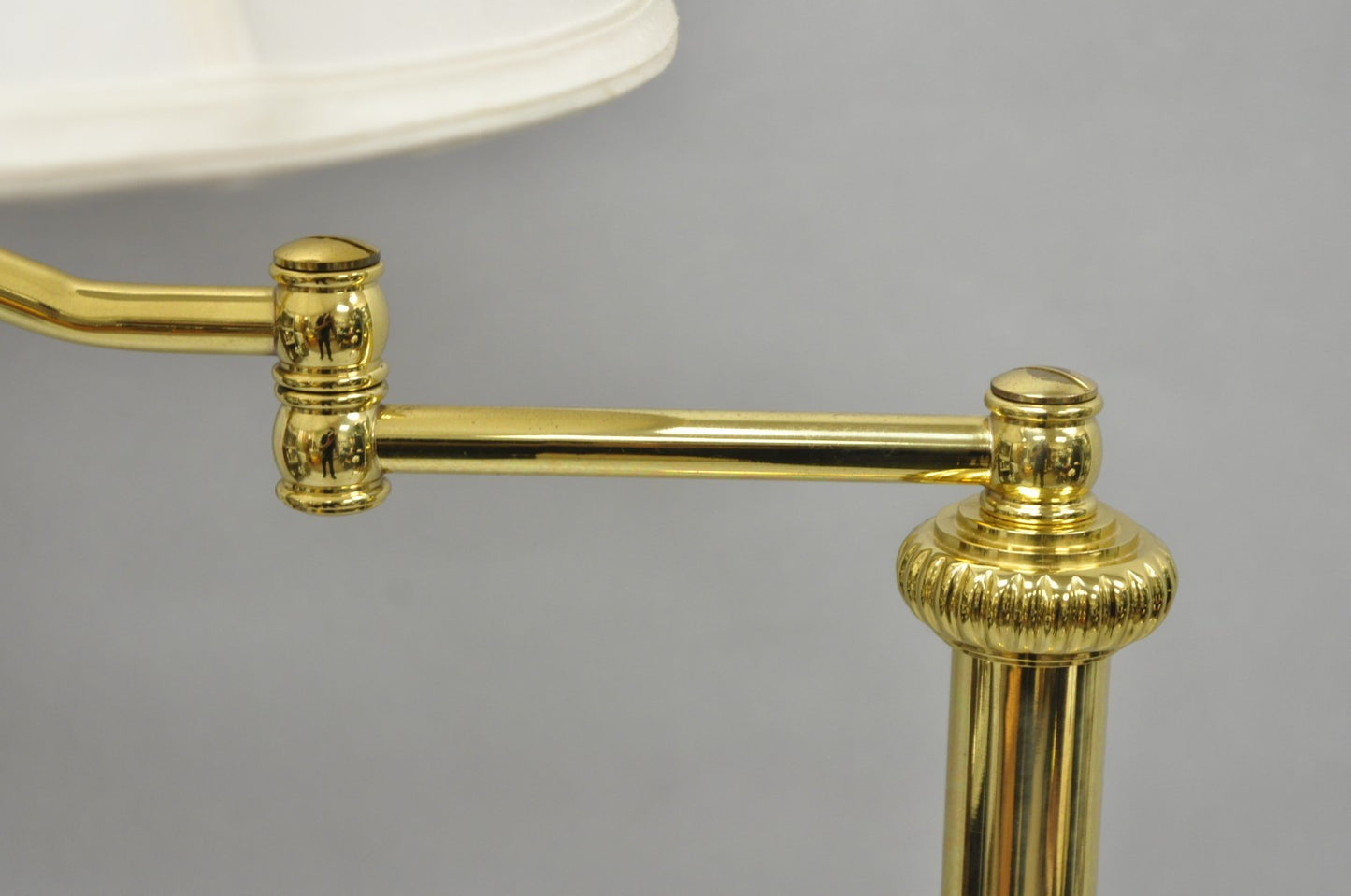 Vintage Traditional Polished Brass Swing Arm Reading Pole Floor Lamp w/ Shade