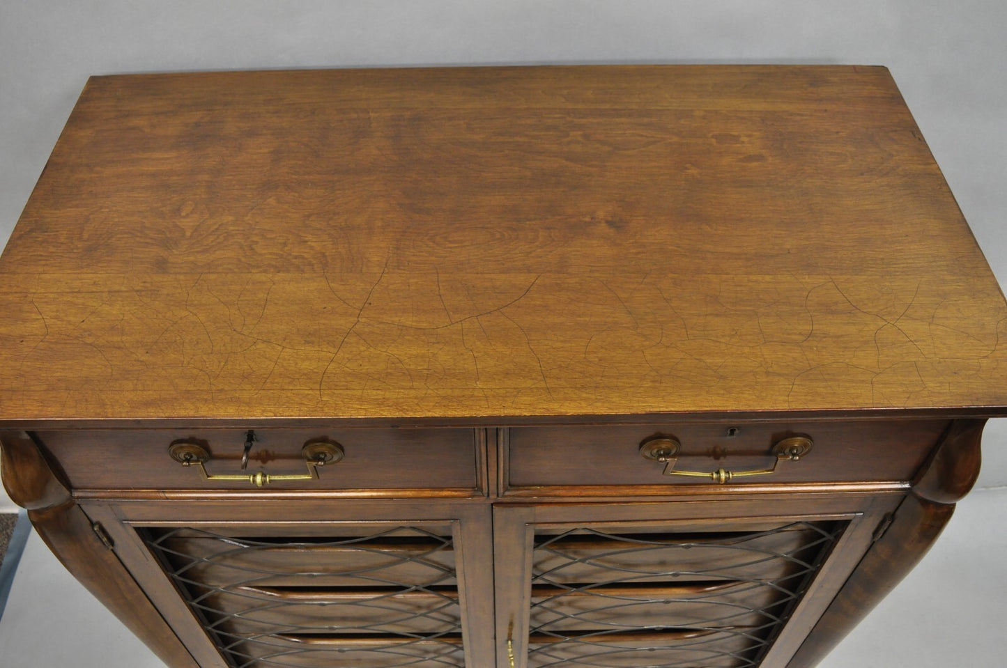 Vintage French Hollywood Regency Custom Walnut Tall Chest Highboy Dresser