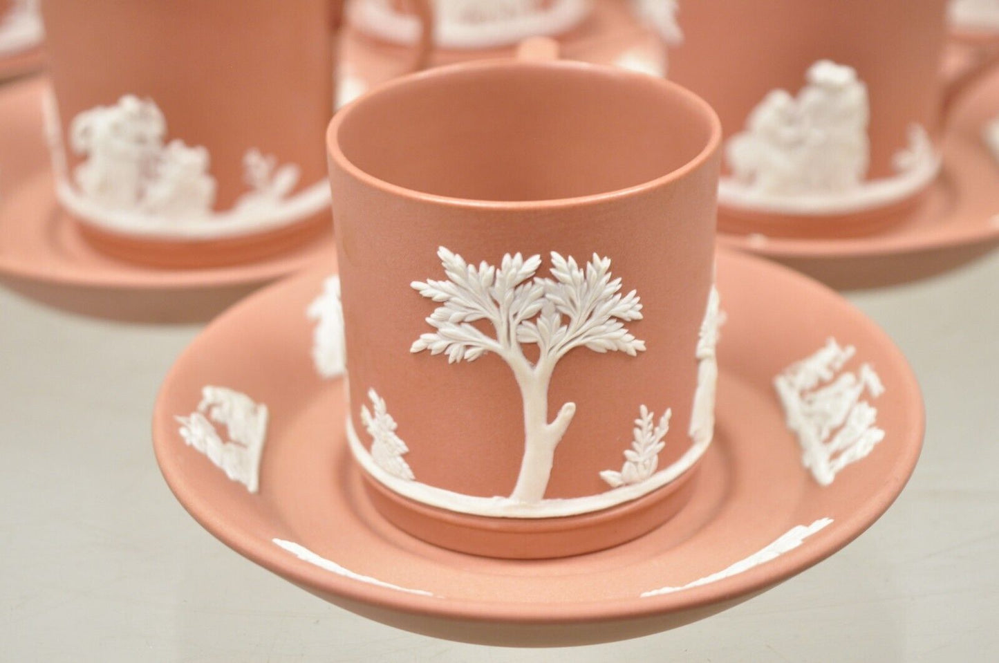 Wedgewood Terracotta Jasperware Miniature Tea Set Demitasse Cup & Saucer 14 pcs