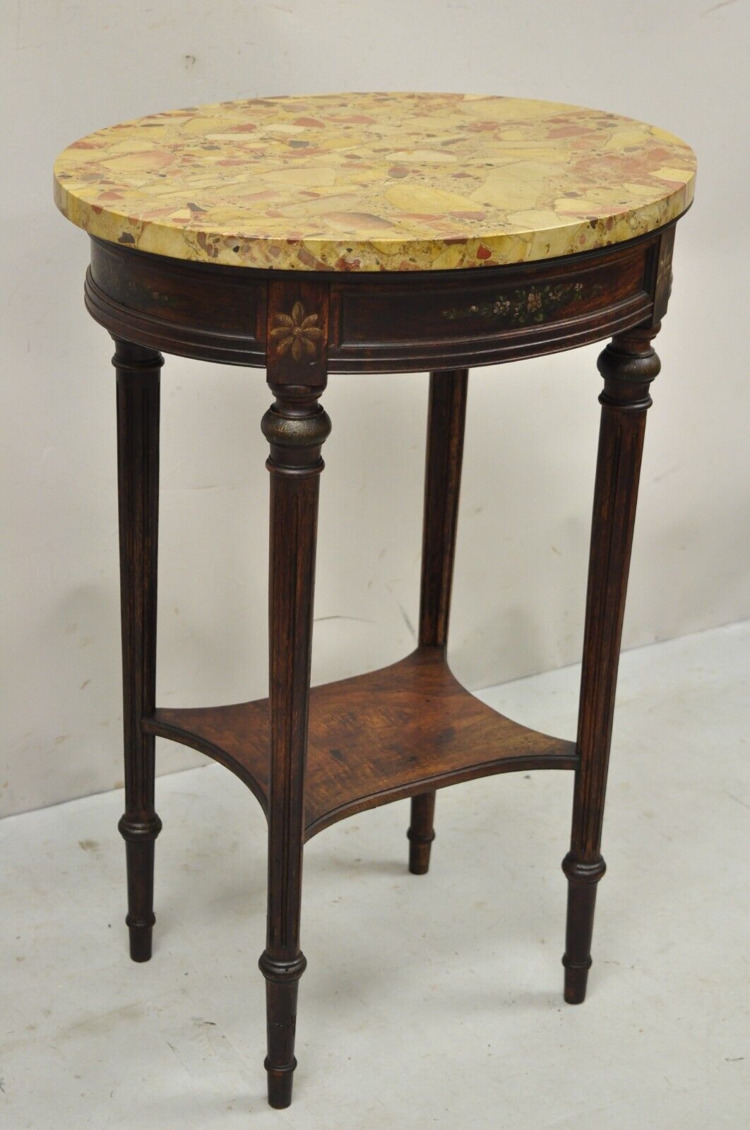 Vintage French Louis XVI Style Victorian Oval Marble Top Accent Side Table