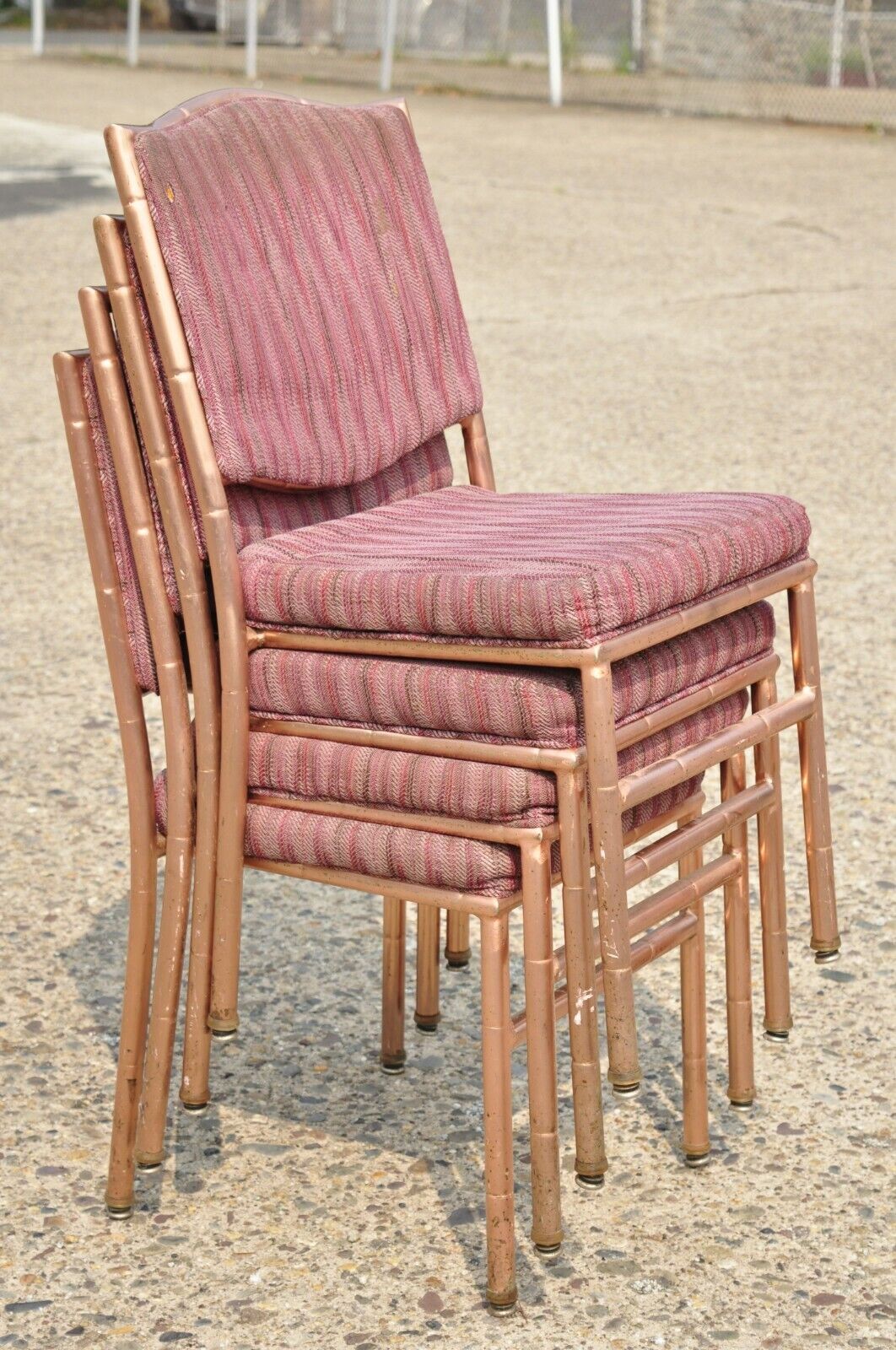 Shelby Williams Faux Bamboo Pink Rose Gold Upholstered Banquet Chairs - Set of 6