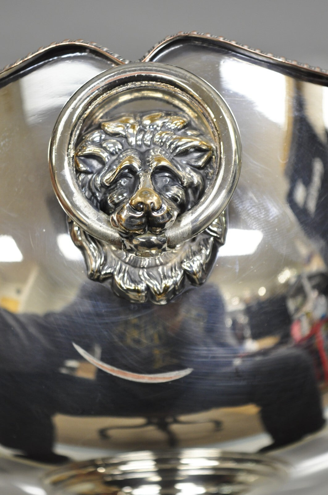 English Regency Silver Plated Lion Handle Small Punch Bowl Champagne Ice Bucket