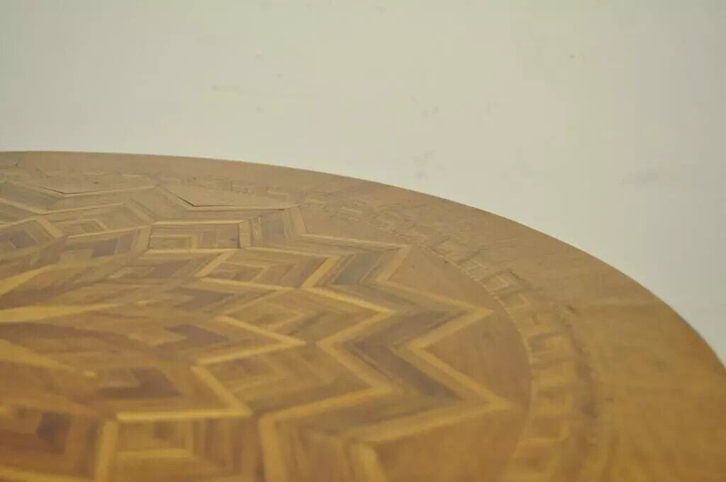19th C Antique Italian Sorrentino Parquetry Inlaid Round Pedestal Center Table