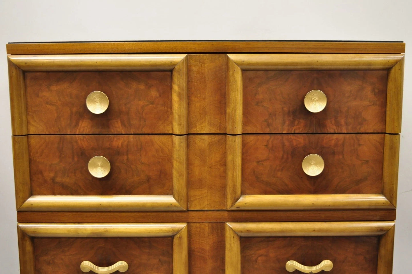 Vintage Mid Century Modern Art Deco Walnut Tall Chest Dresser by Joerns Bros
