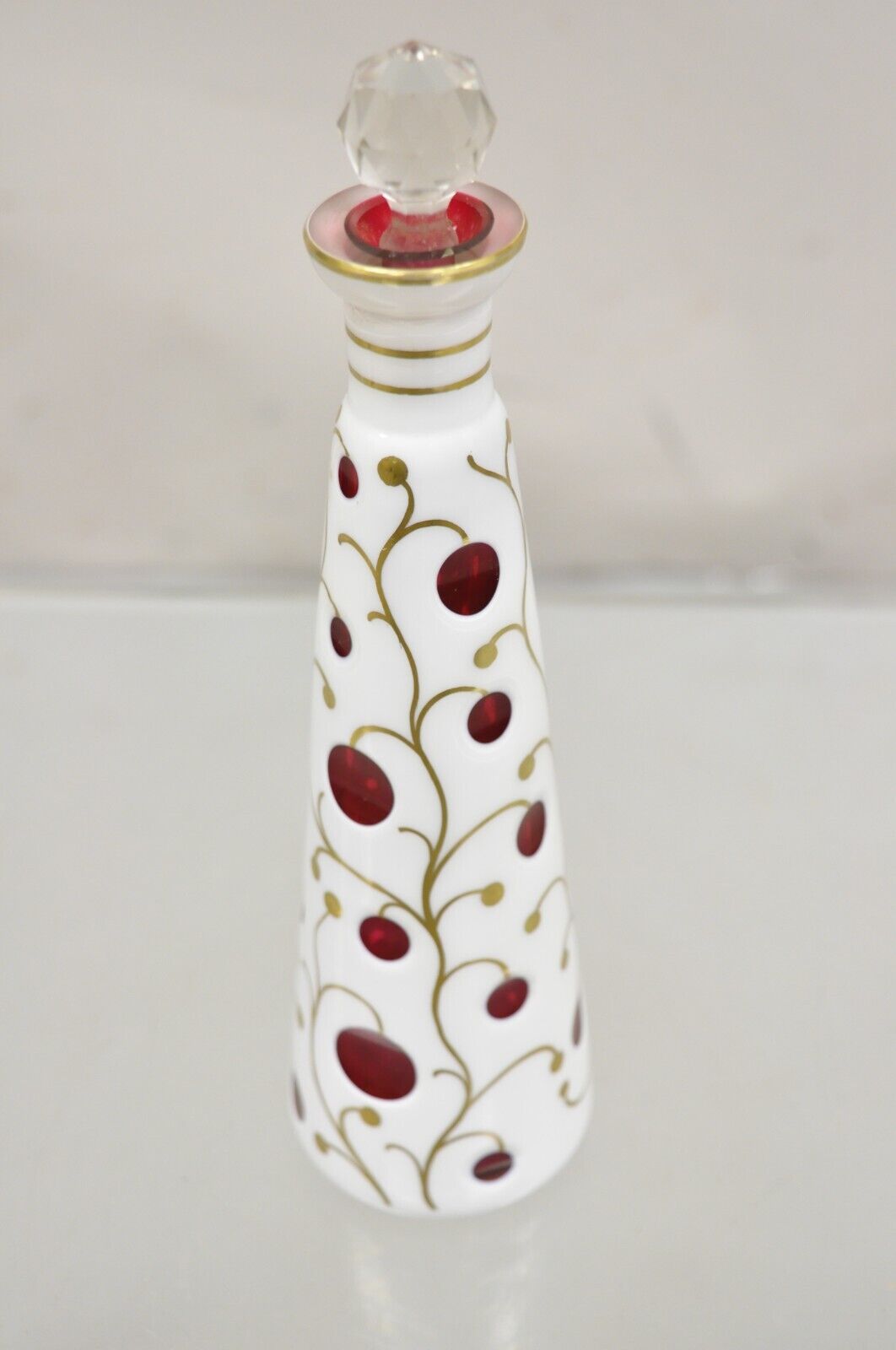 Vintage German Bohemian Cranberry Cased Glass 9" Small Decanter w/ Stopper