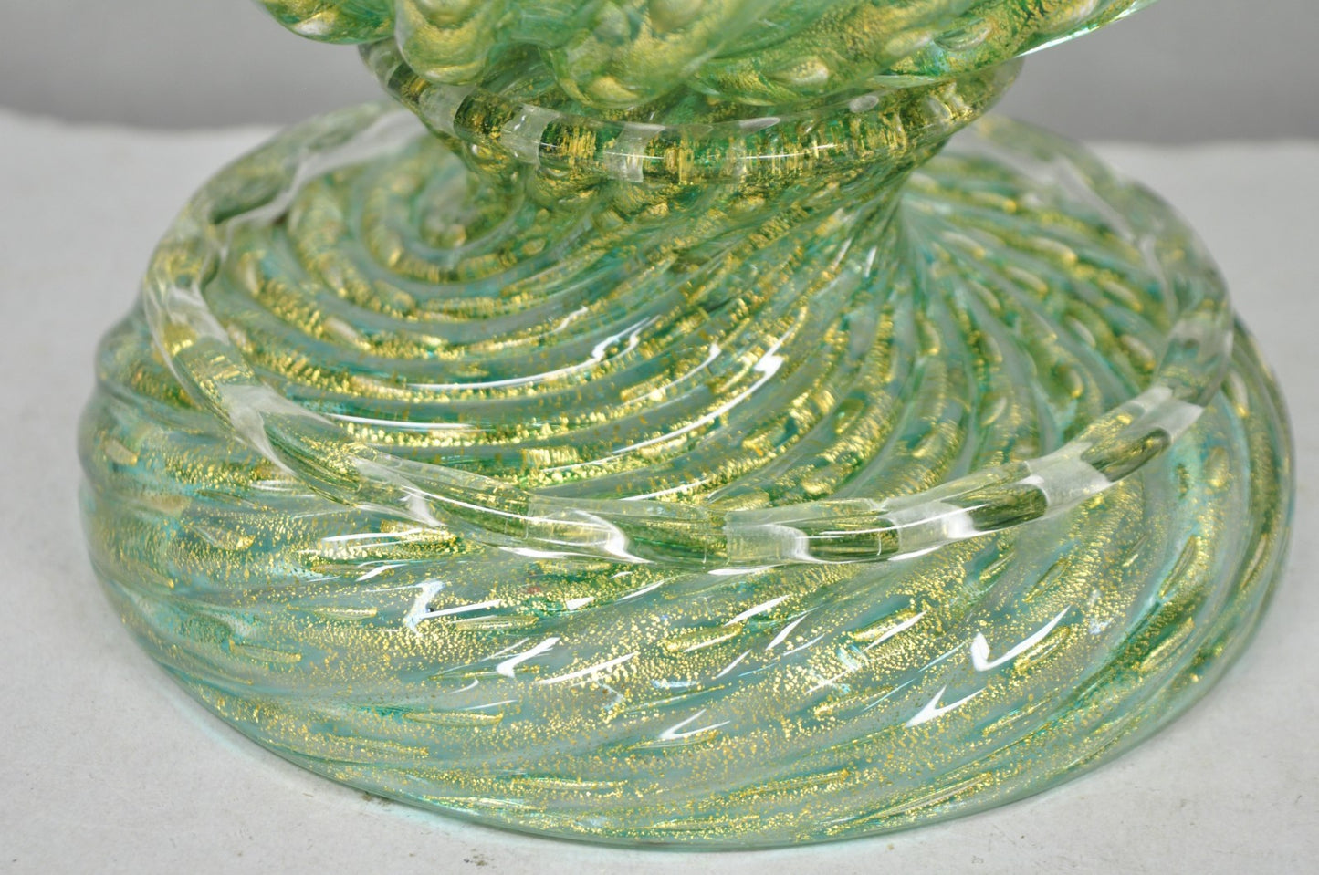 Vintage Barovier & Toso Murano Italy Green Swirl Glass Gold Flecks Table Lamp