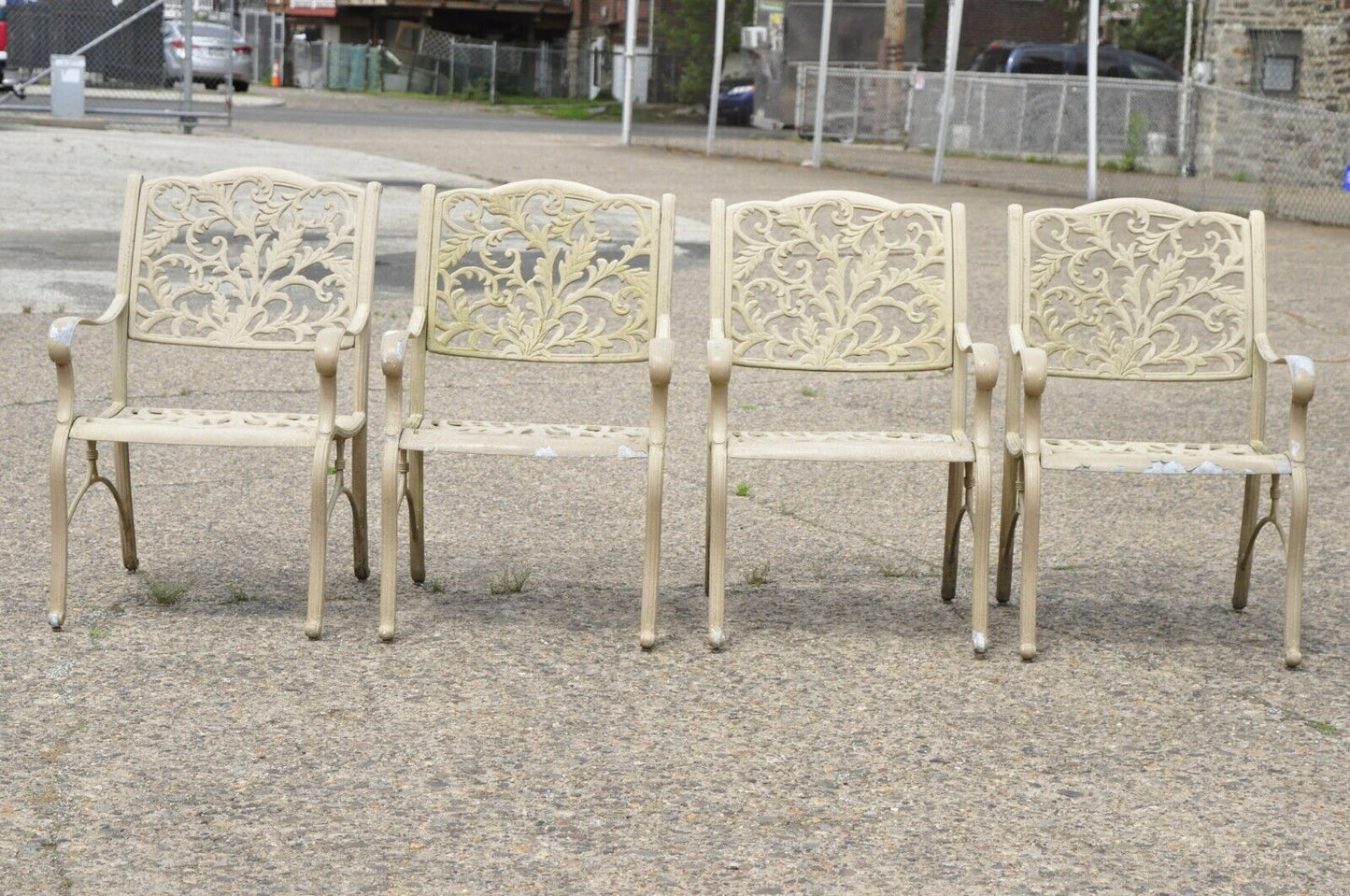 Cast Aluminum Leafy Scroll Outdoor Patio Dining Arm Chairs - Set of 4