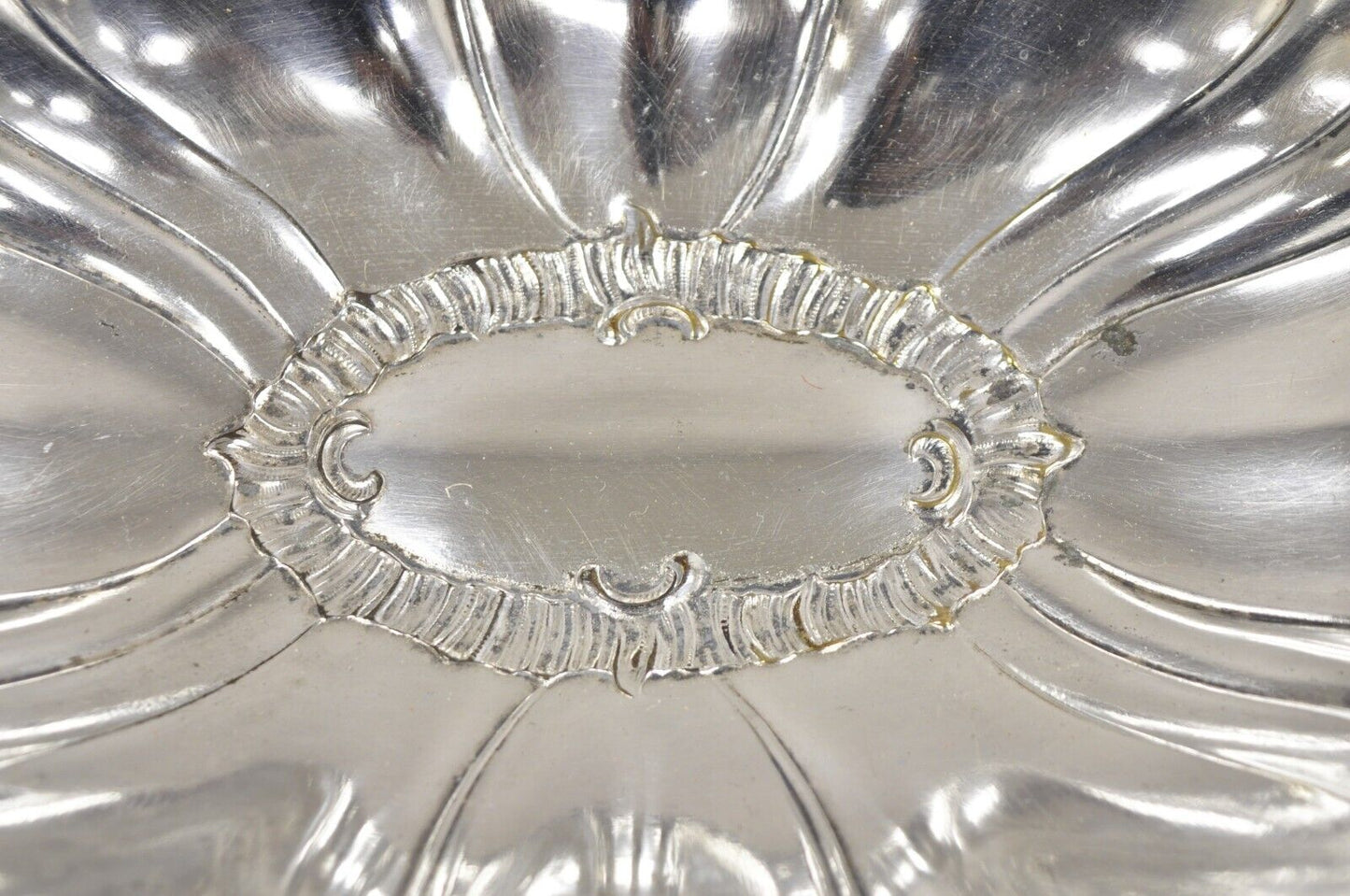 Vintage English Victorian Floral Repousse Ornate Twin Handle Footed Dish Bowl