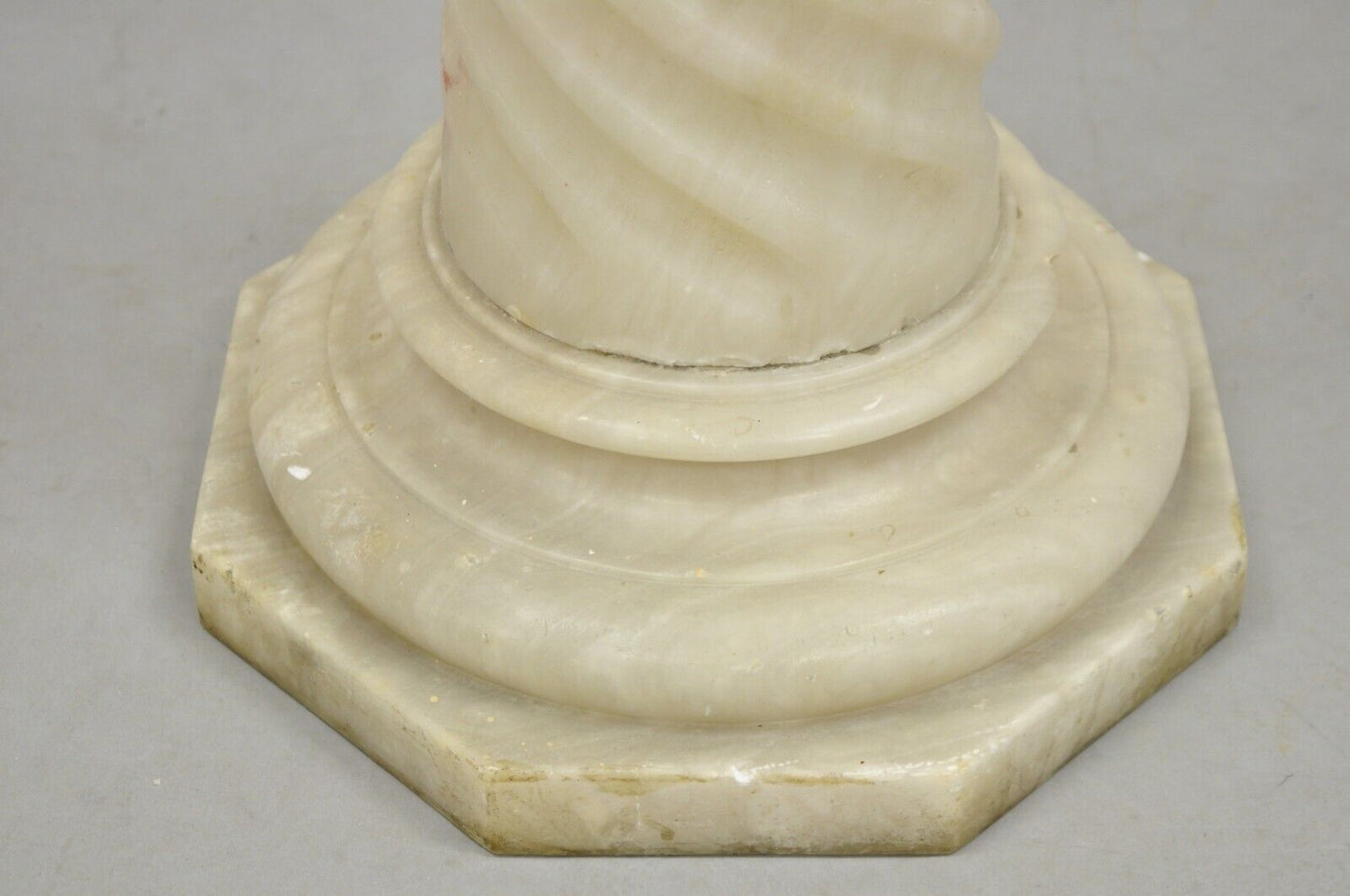 Antique Italian Classical Alabaster Marble Spiral Column 28" Short Pedestal
