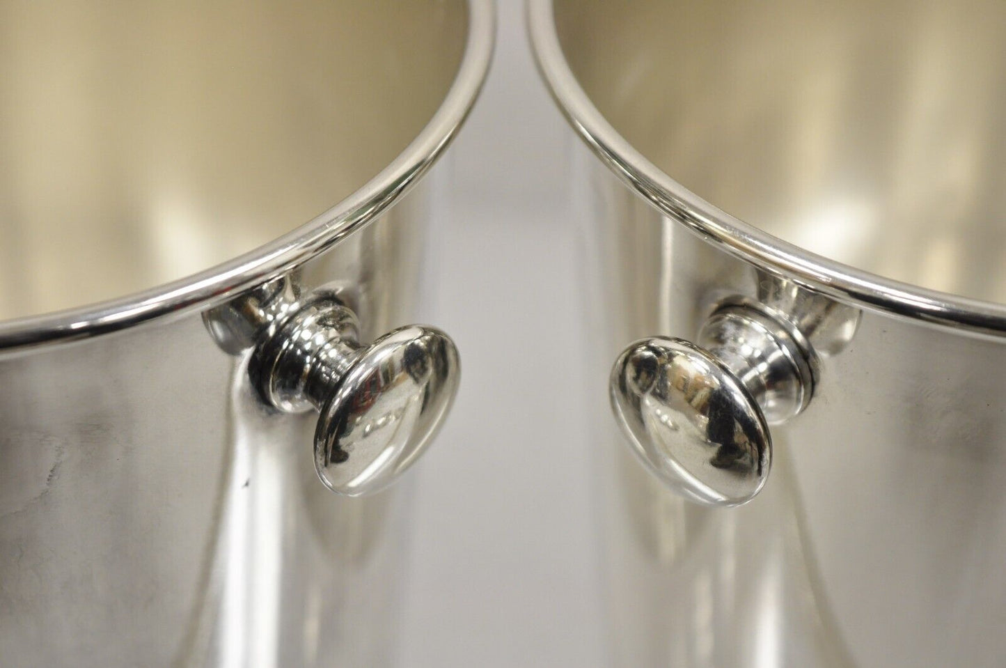 Mid Century Modern Small Silver Plated Champagne Wine Chiller Bucket - a Pair