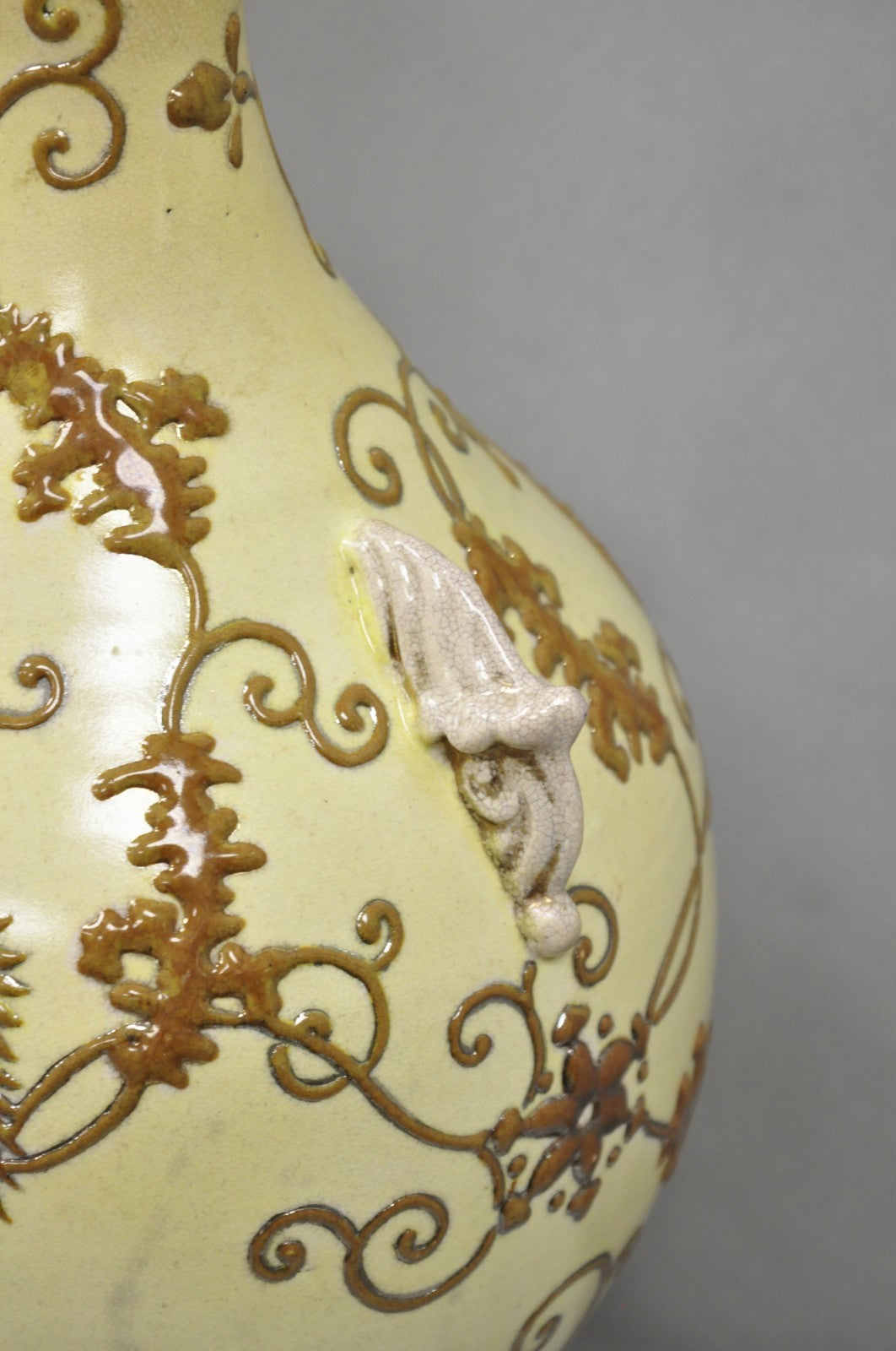 Antique Japanese Ceramic Beige Figural Dragon Vase Form Table Lamps - a Pair