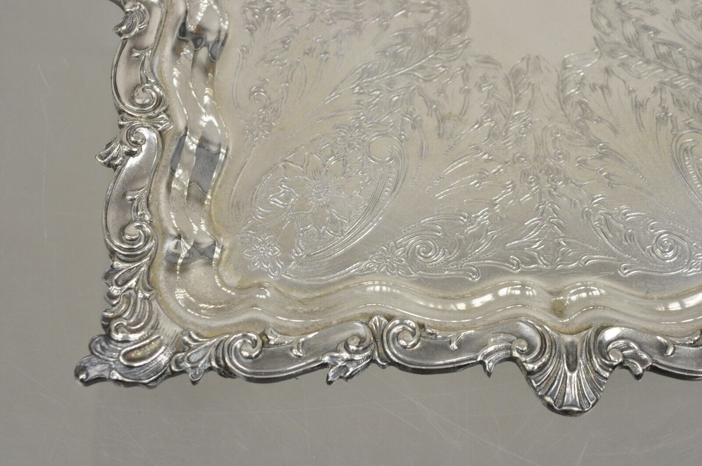 Vintage Birmingham Victorian Style Silver Plated Ornate Square Platter Tray