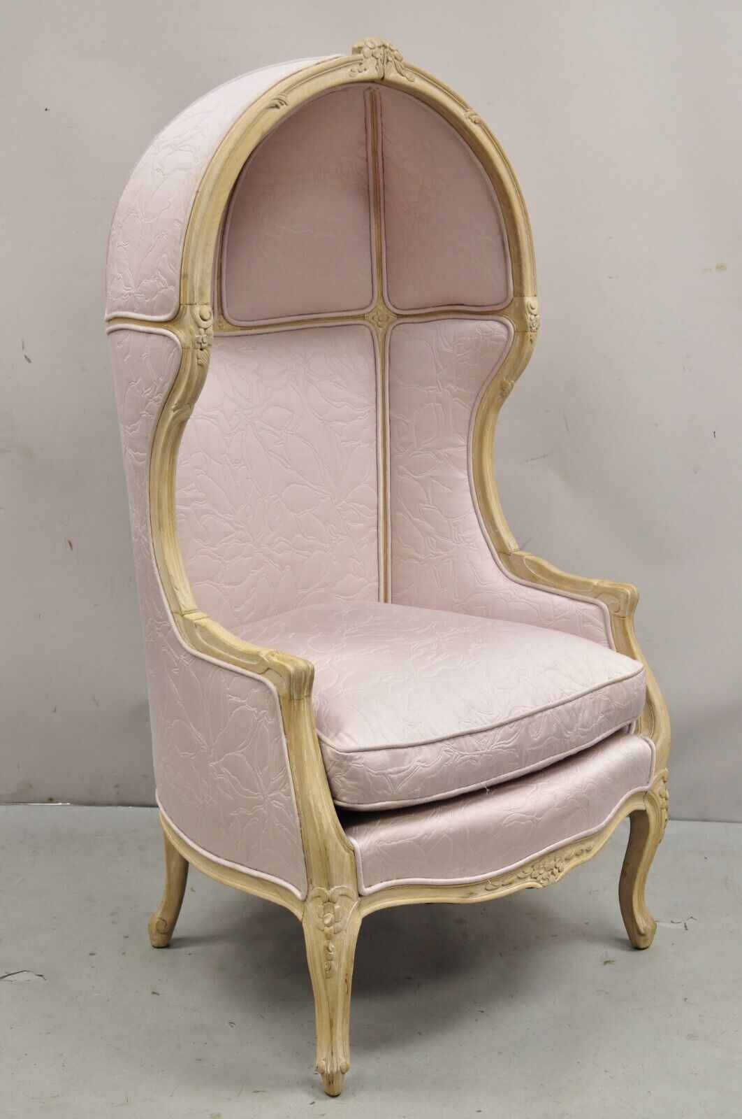 Vintage Hollywood Regency Pink Hooded Dome Porter Canopy Balloon Chair