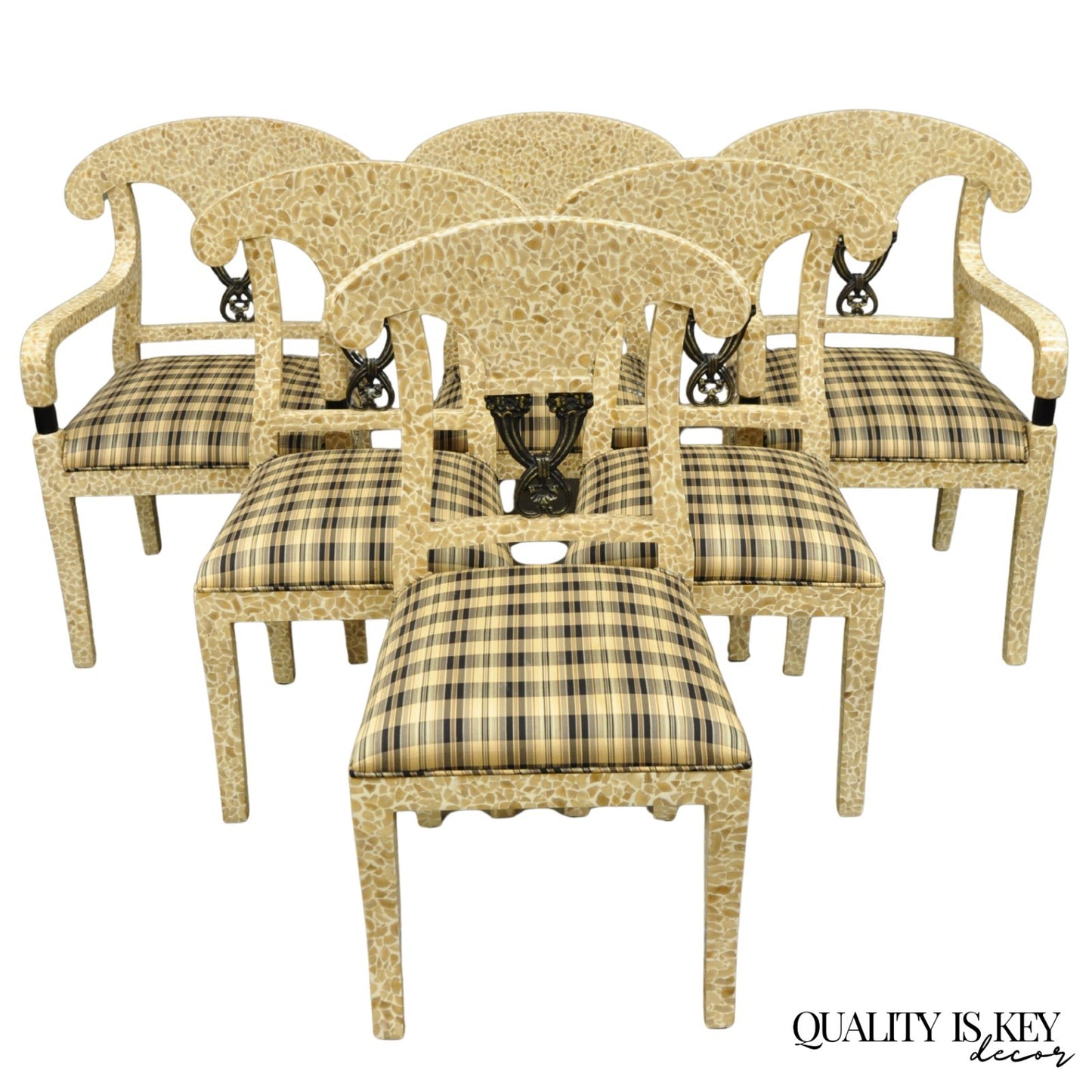 Enrique Garcel Tessellated Stone Inlay Regency Style Dining Chairs - Set of 6
